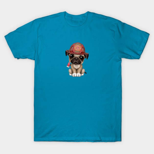 Cute Pug Puppy Firefighter T-Shirt by jeffbartels